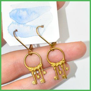 Handmade Artisanal Gold Key Ring Earrings